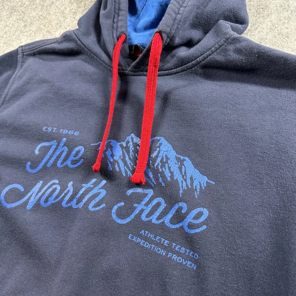 The North Face Hoodie‎ Mens Medium Navy Blue Graphic Fleece Pullover Sweatshirt